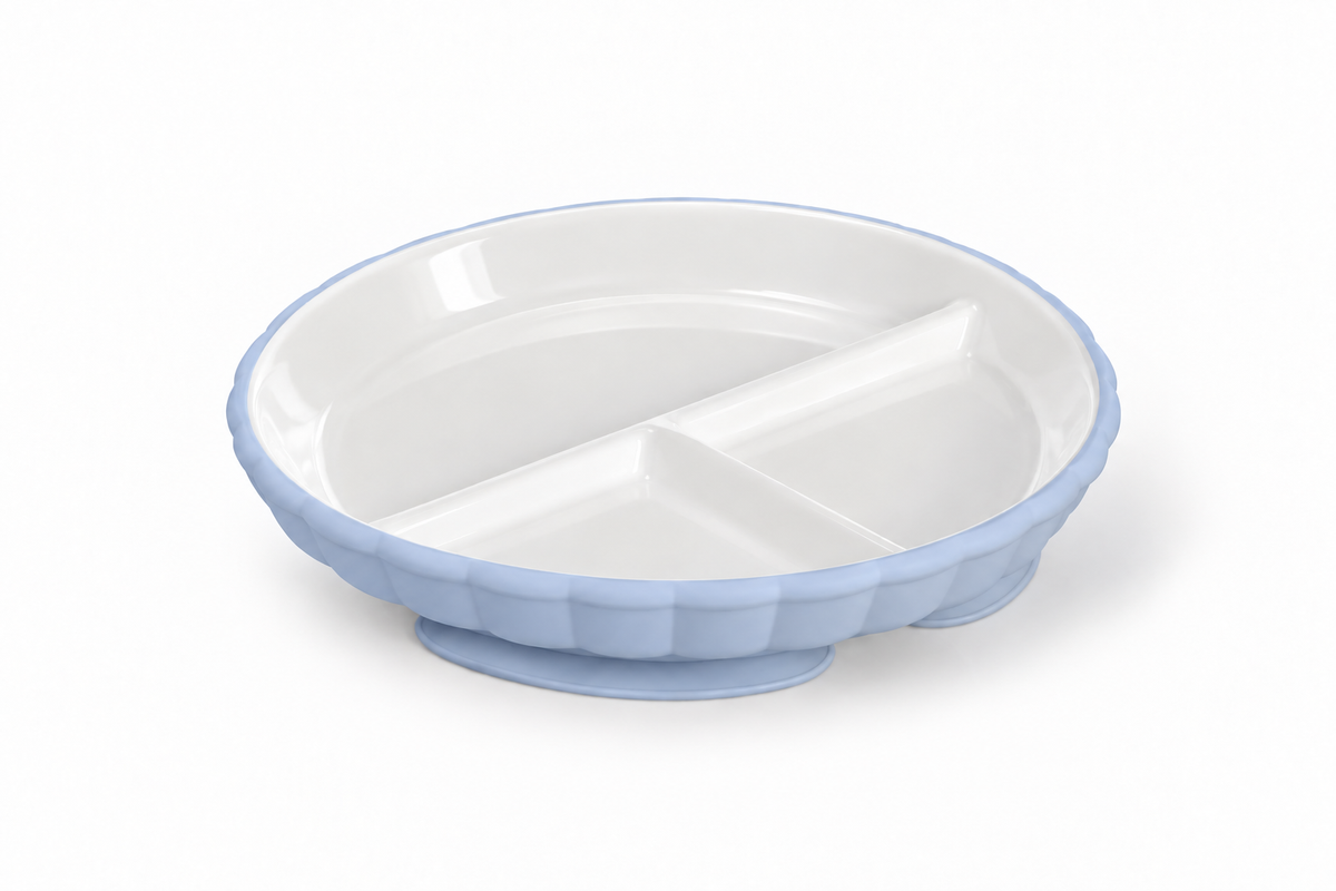 Piatto in ceramica a scomparti + base in silicone con ventosa