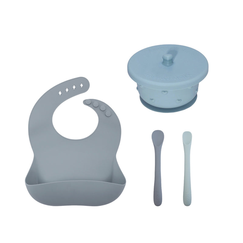 Set prima pappa (Bavaglino/Cucchiaini svezzamento/Ciotola Ina - Layette/Grigio P.)