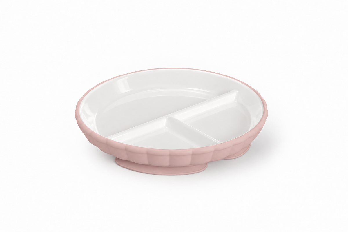 Piatto in ceramica a scomparti + base in silicone con ventosa