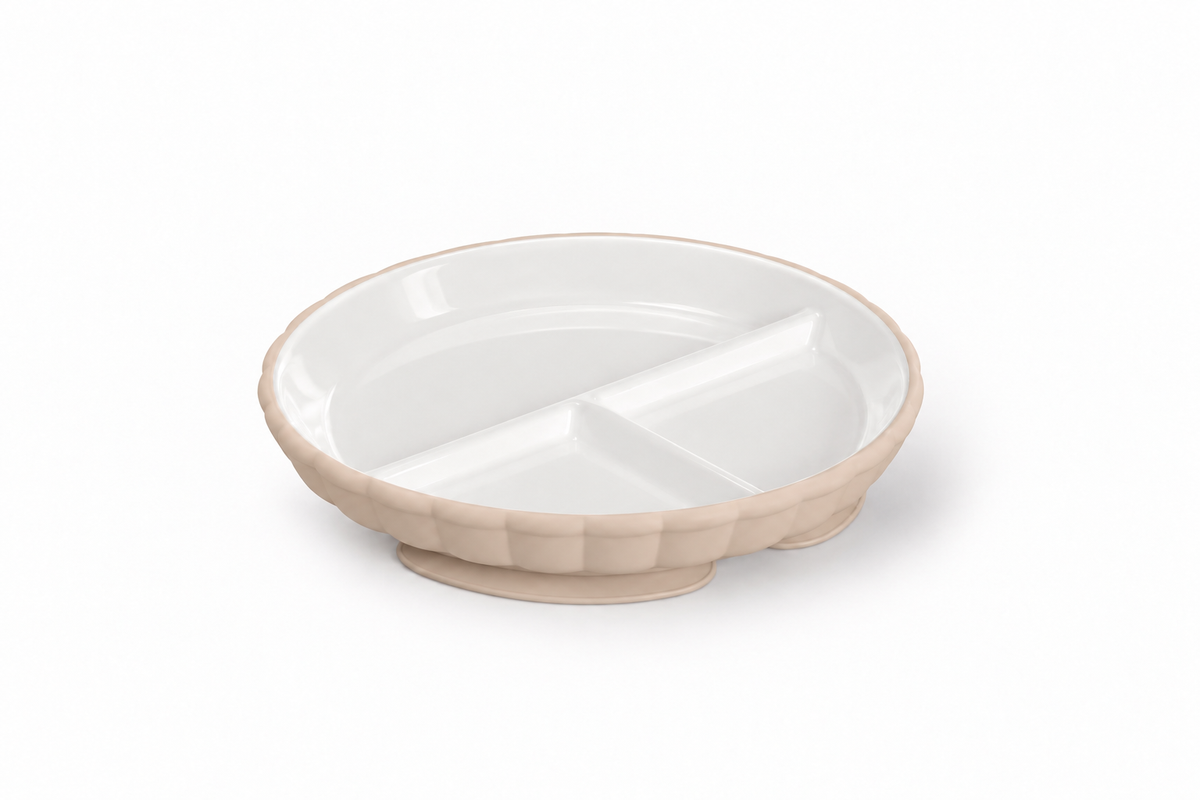 Piatto in ceramica a scomparti + base in silicone con ventosa